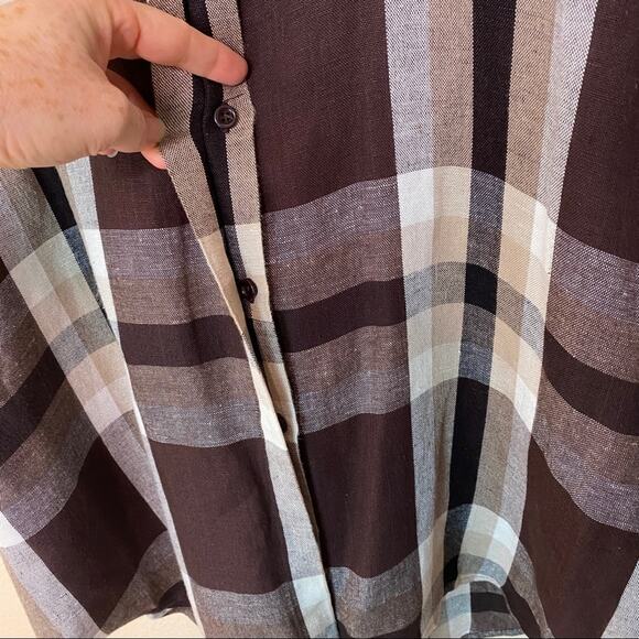 Bellissima Brown Tan Button Up Linen Blend Top M - Picture 6 of 11